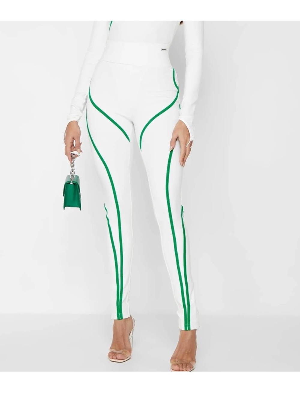 NWT Maniere De Voir Contrast Contour Leggings - White/Green